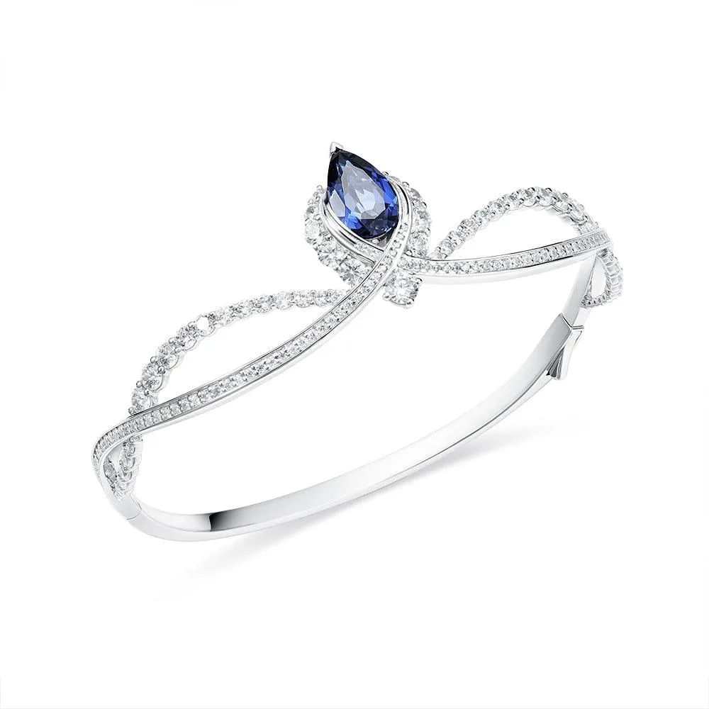 "ENDLESS BLUE" Luxe Crown Pear Shaped Sapphire Bangle Bracelet