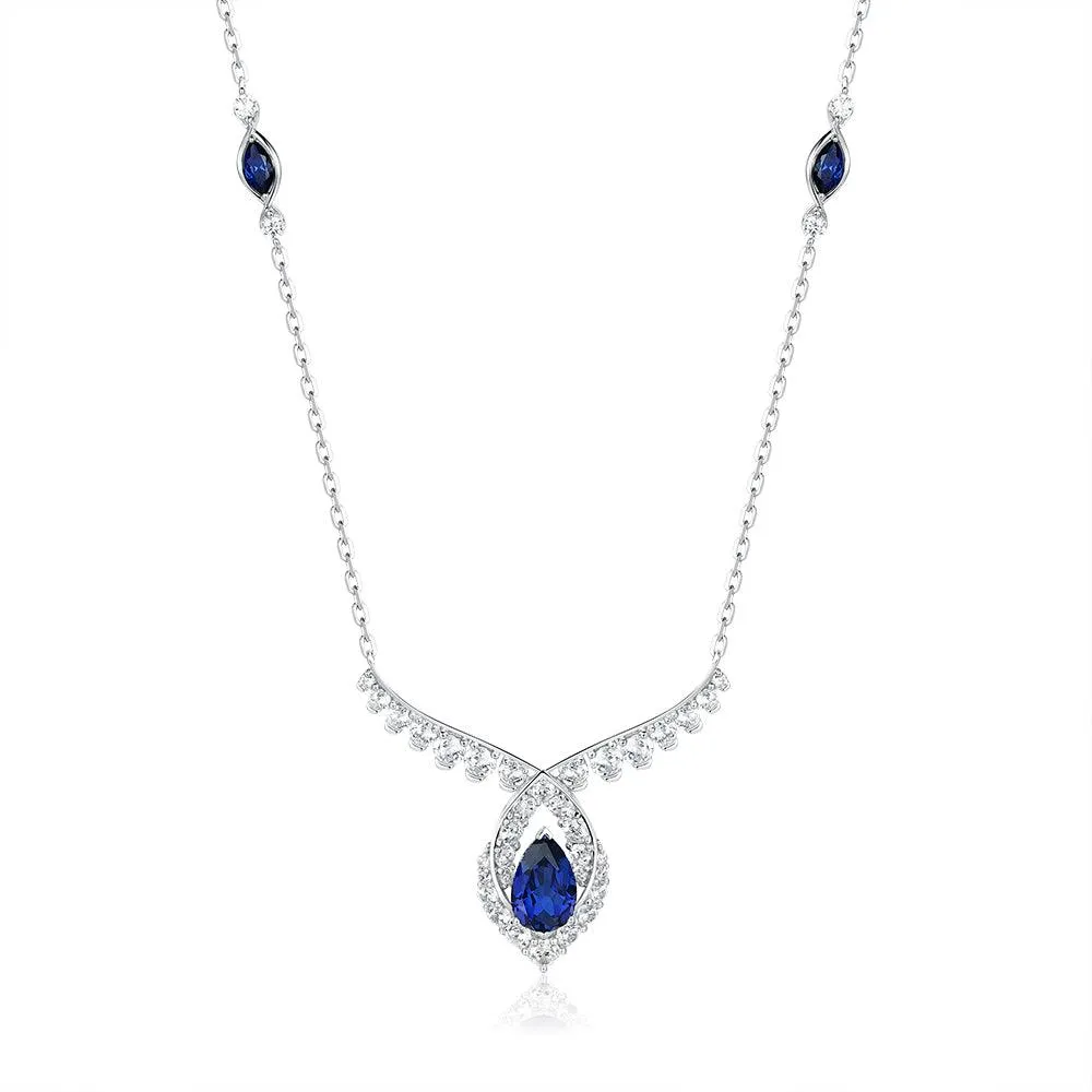 "ENDLESS BLUE" Luxe Marquise Pear Shaped Sapphire Necklace