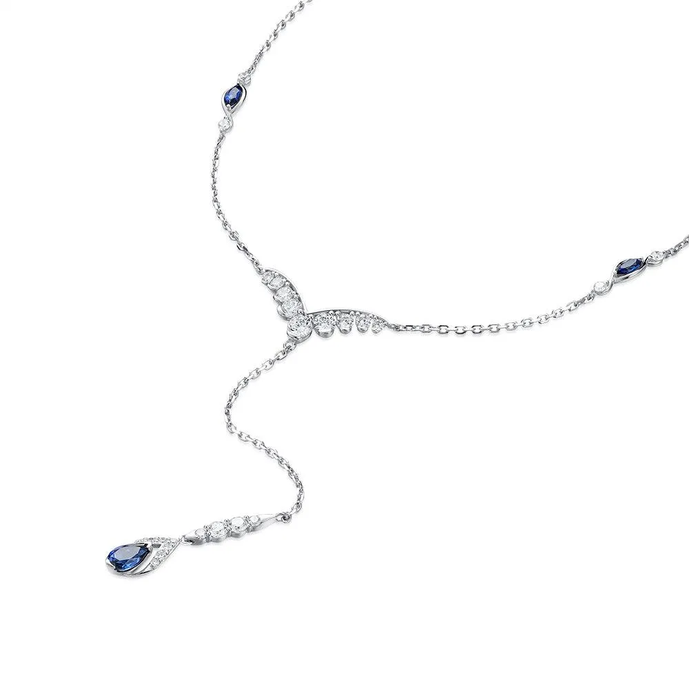 "ENDLESS BLUE" Luxe Marquise Pear Shaped Sapphire Necklace