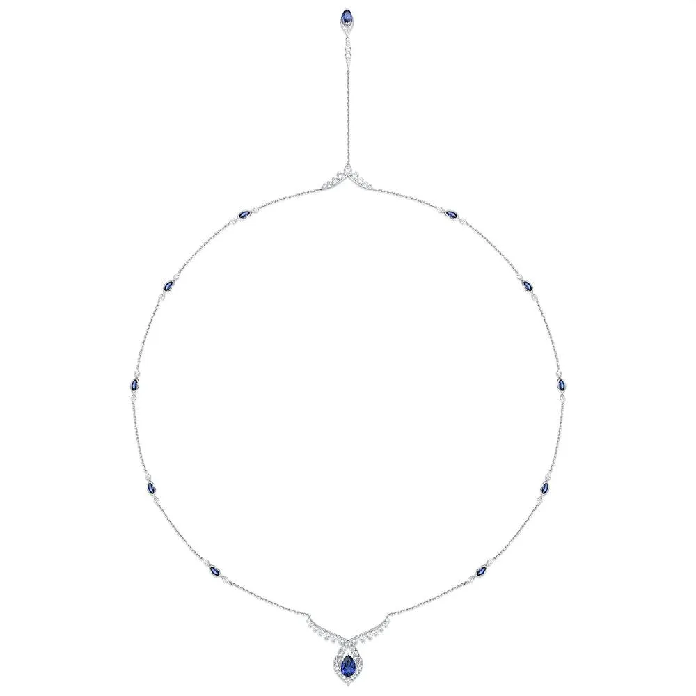 "ENDLESS BLUE" Luxe Marquise Pear Shaped Sapphire Necklace