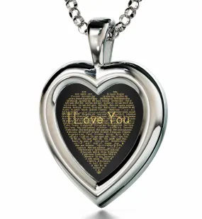 "I Love You" in 120 Languages, 925 Sterling Silver Gift, Zirconia