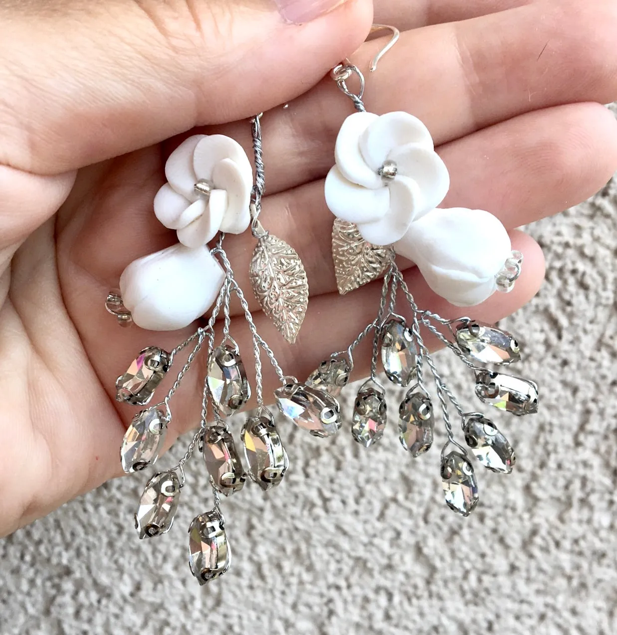 "Remy" - Bohemian Ceramic Flowers Bridal Earrings