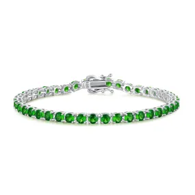 "Royal Fortune" Green Emerald Tennis Sterling Silver Bracelet