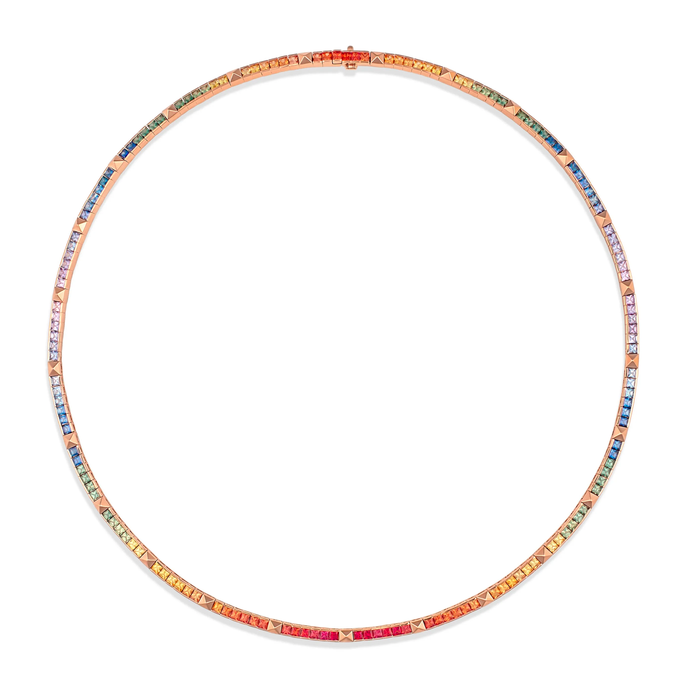 R.08® Une Rainbow Sapphire Necklace | Rose Gold