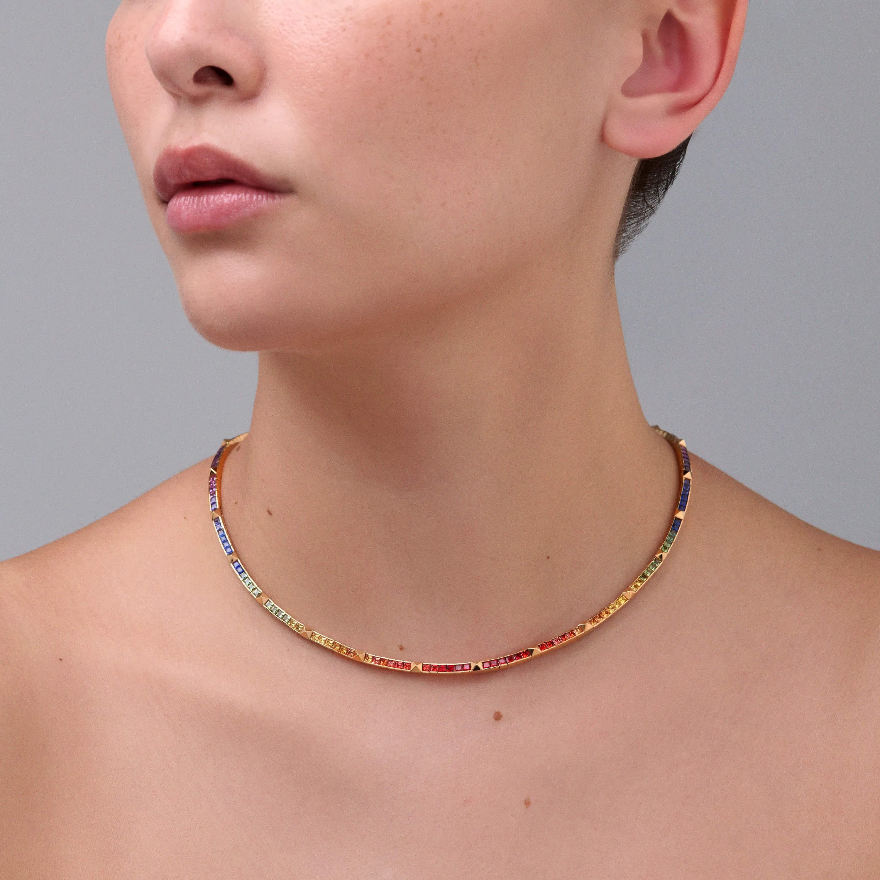 R.08® Une Rainbow Sapphire Necklace | Rose Gold