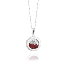 Rachel Jackson Small Deco Sun Amulet Birthstone Necklace Garnet - Silver