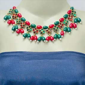 Red and Green Beaded Statement Choker Necklace