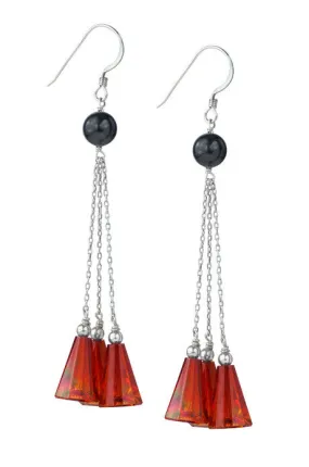 Red Tassle Swarovski Crystal Sterling Silver Chandelier Earrings