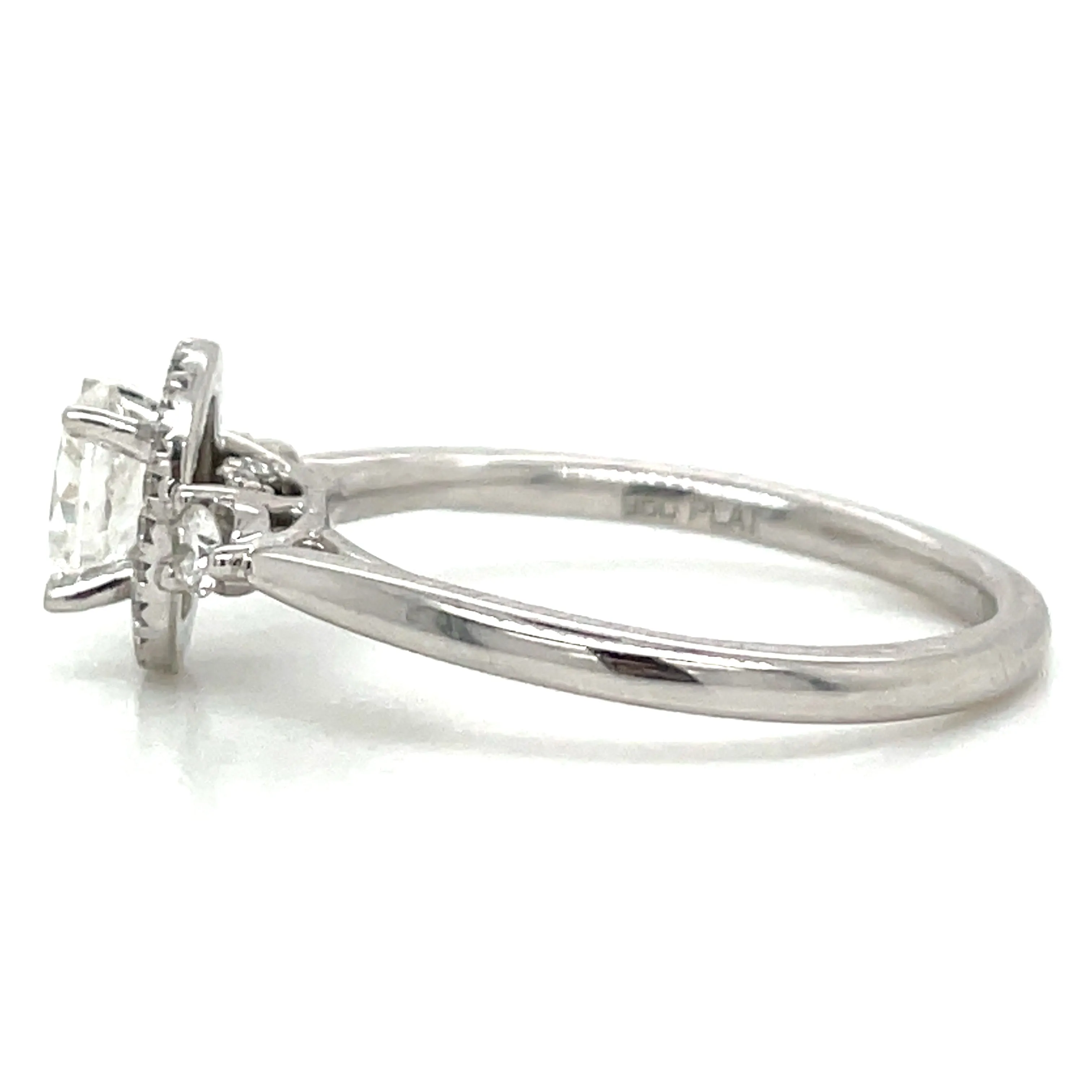 Remi - Platinum Natural 0.71ct Oval Halo Diamond Engagement Ring With Two Side Diamonds