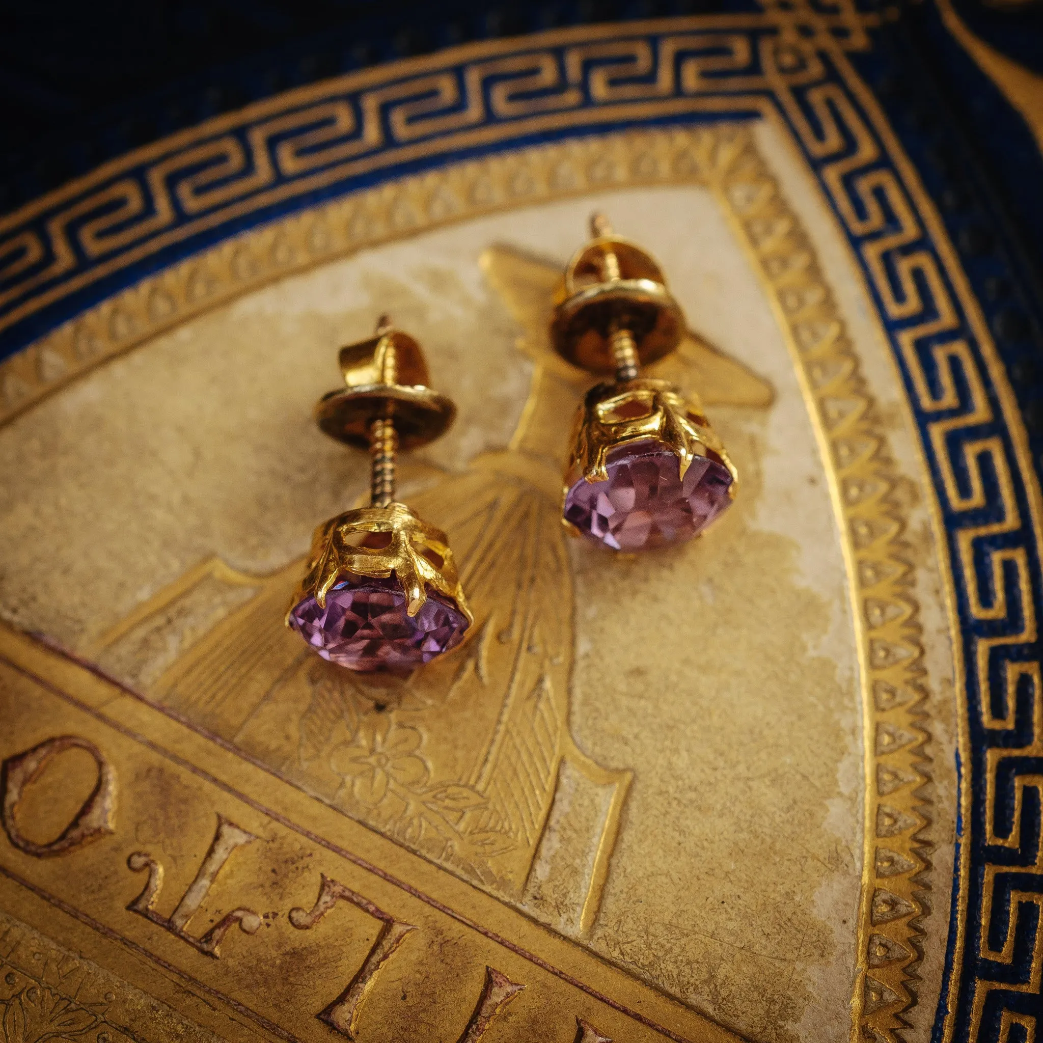 Resplendent Vintage Russian Synthetic Alexandrite Earrings