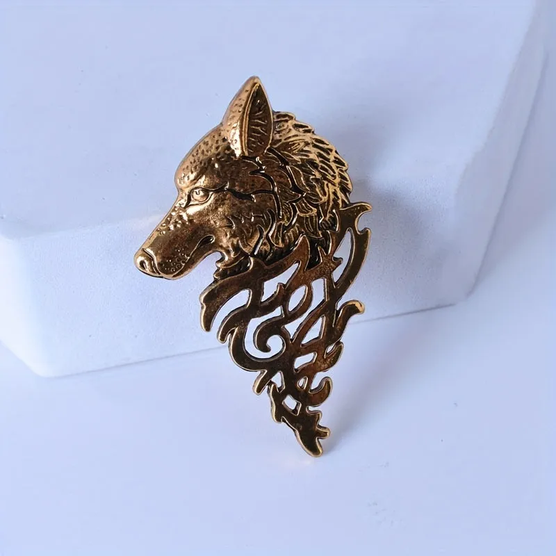 Retro Cool Wolf Head Brooch Pin Domineering Mens Suit Accessory