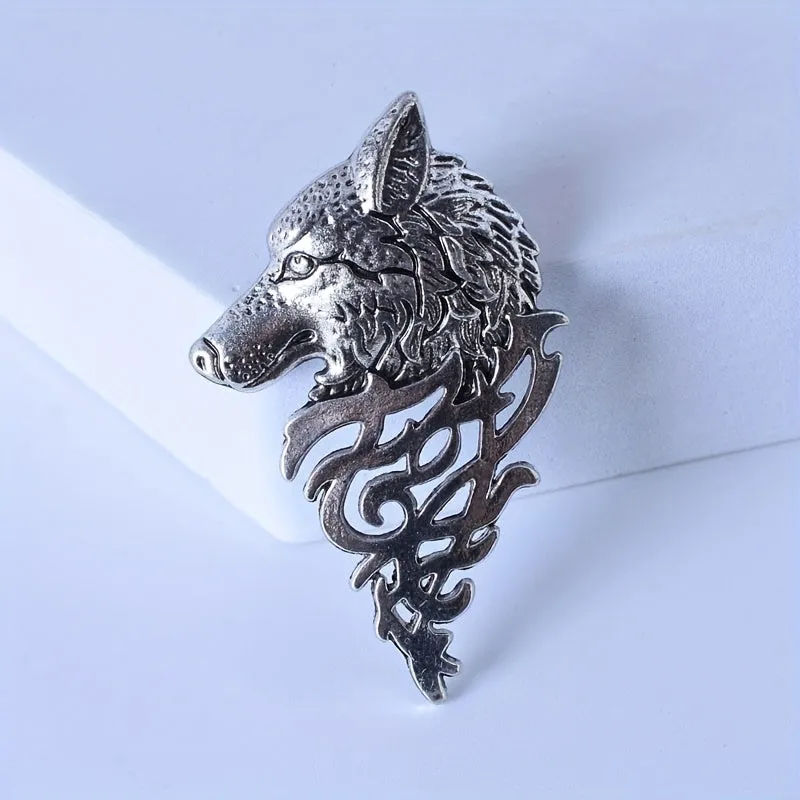 Retro Cool Wolf Head Brooch Pin Domineering Mens Suit Accessory