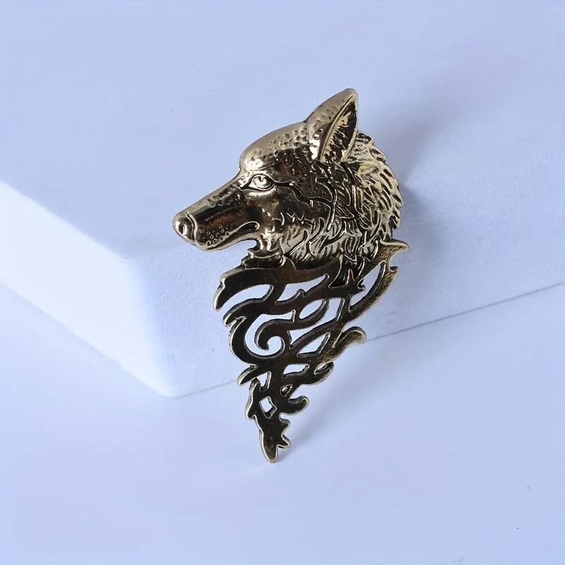 Retro Cool Wolf Head Brooch Pin Domineering Mens Suit Accessory