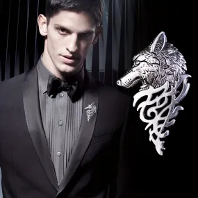 Retro Cool Wolf Head Brooch Pin Domineering Mens Suit Accessory