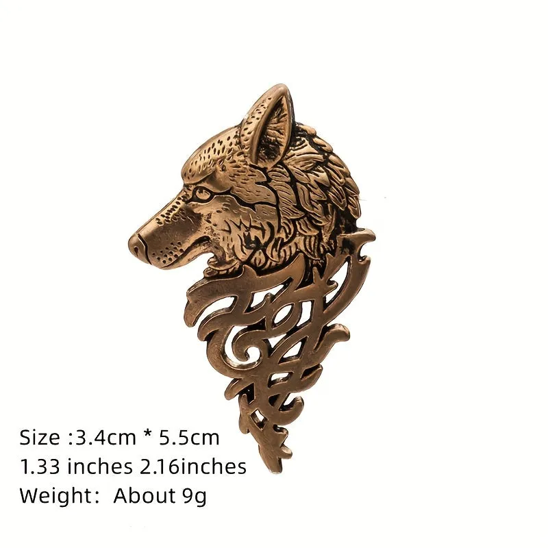 Retro Cool Wolf Head Brooch Pin Domineering Mens Suit Accessory