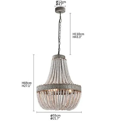 Retro Loft Vintage Chandelier Rustic Round Wooden Beads Pendant Lamp