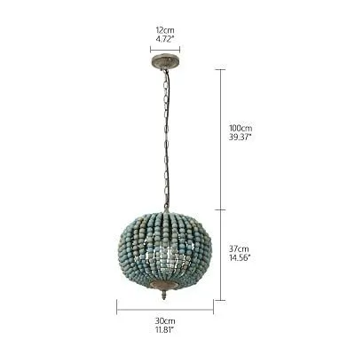 Retro Loft Vintage Chandelier Rustic Round Wooden Beads Pendant Lamp