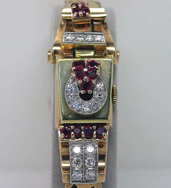 Retro Pink & Green Gold Diamond & Ruby Watch