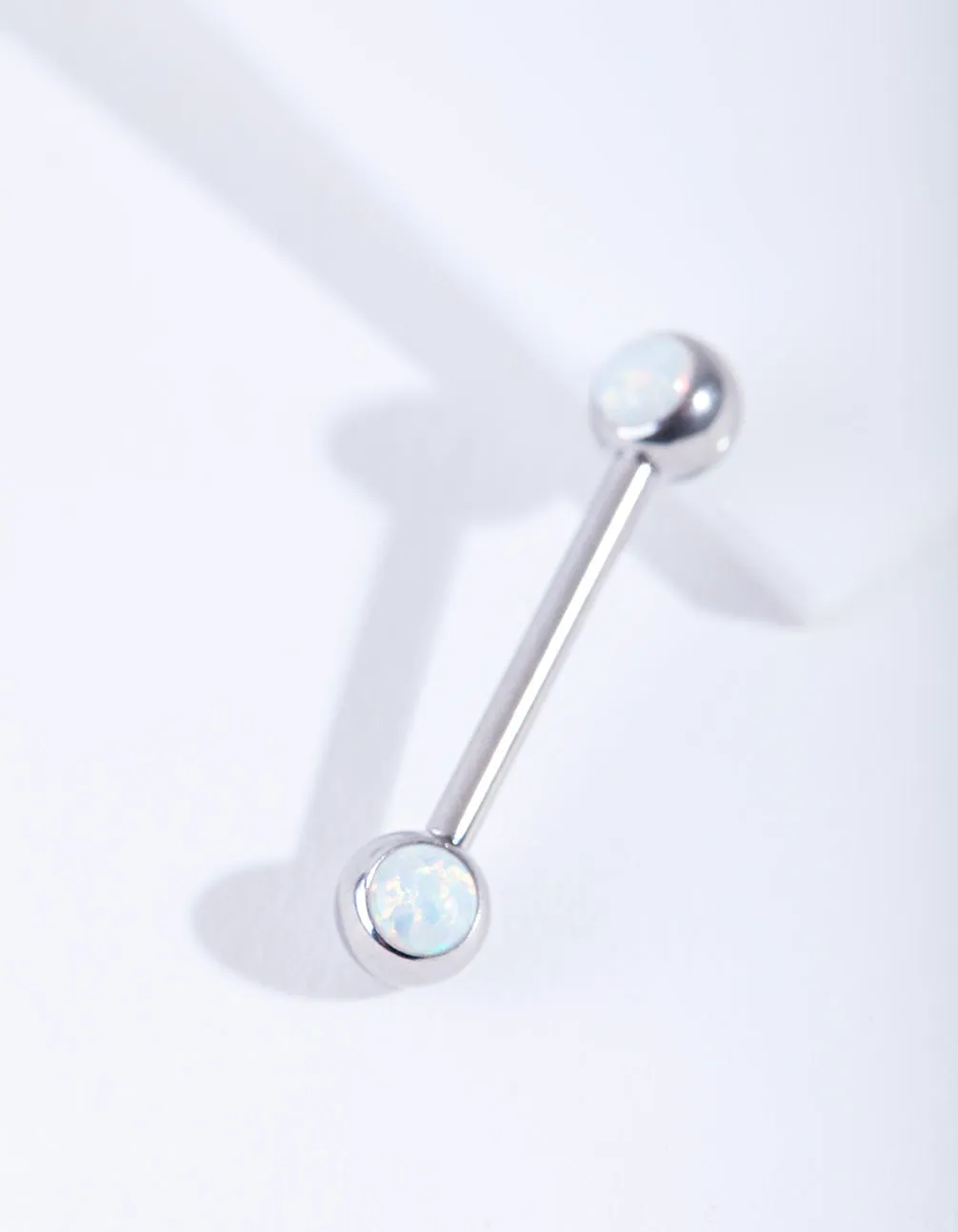 Rhodium Synthetic Opal Nipple Bar