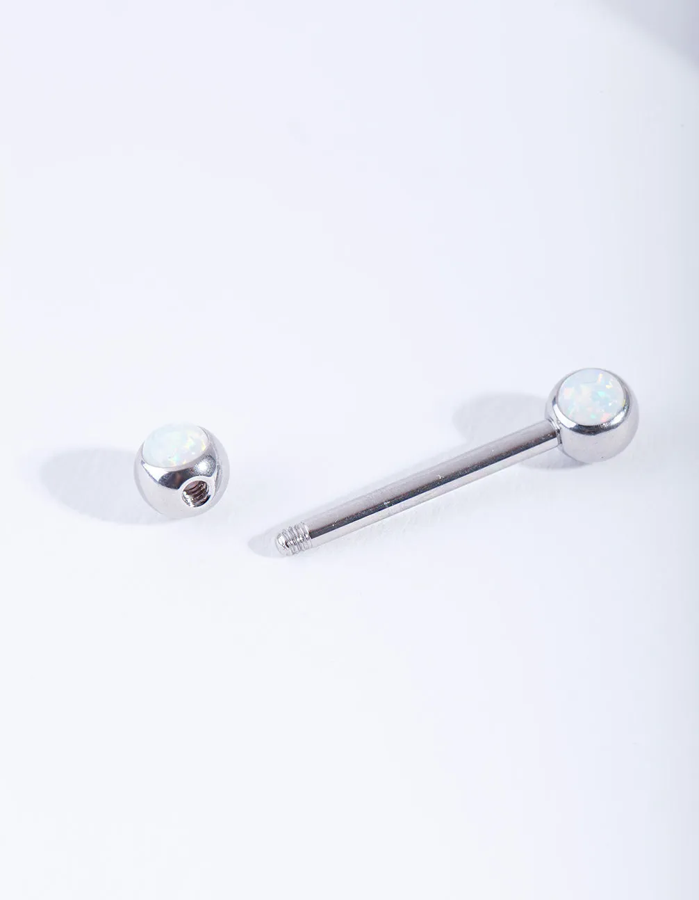 Rhodium Synthetic Opal Nipple Bar