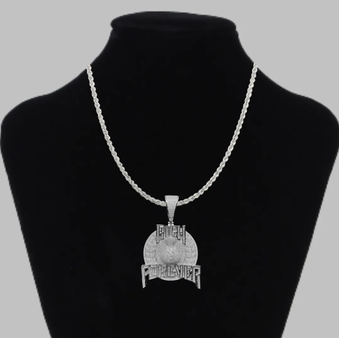 Rich Forever Money Bag Iced Out Letter Diamond Pendant Necklace