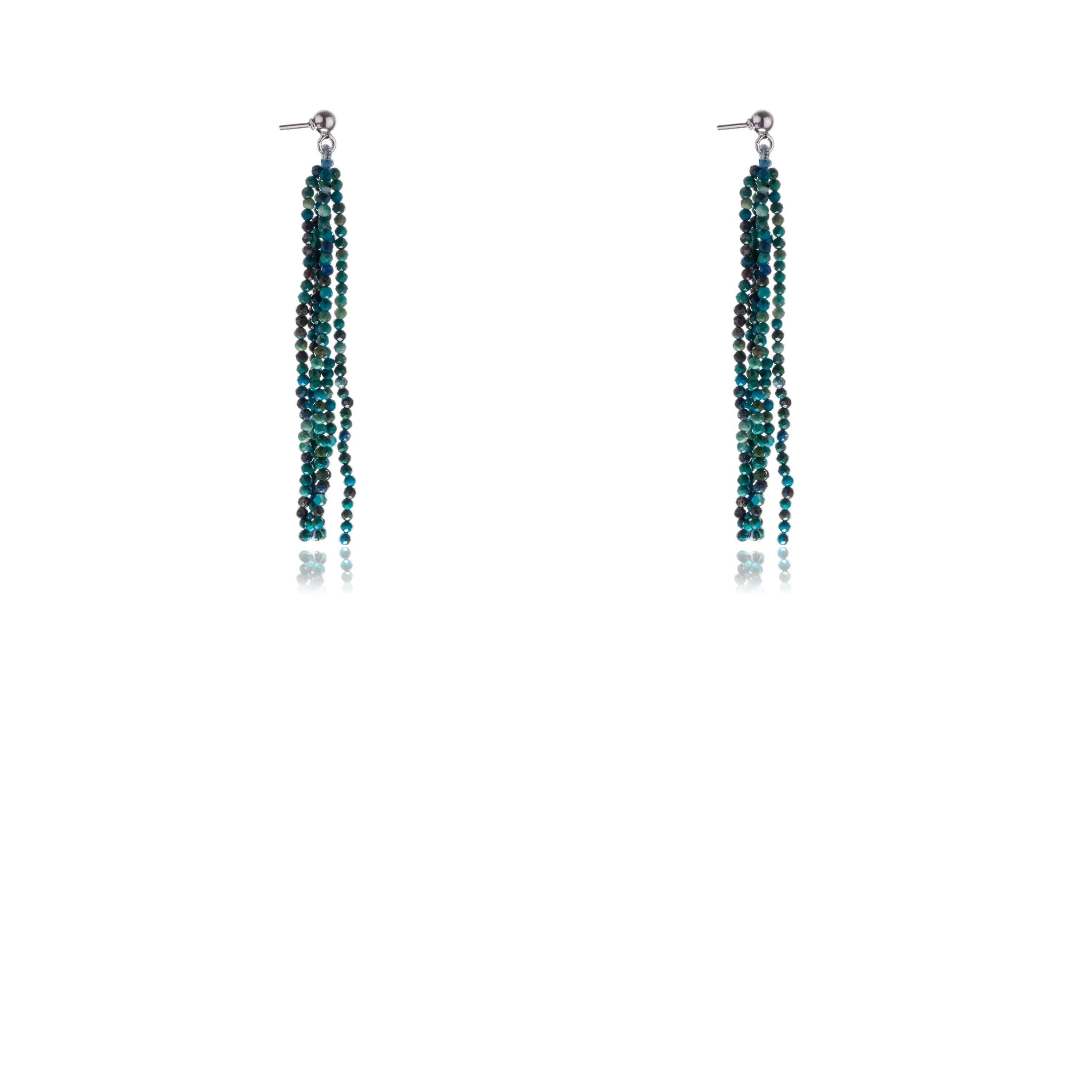 Ridhi, Chrysocolla Chandelier Beaded Earrings, Sterling Silver