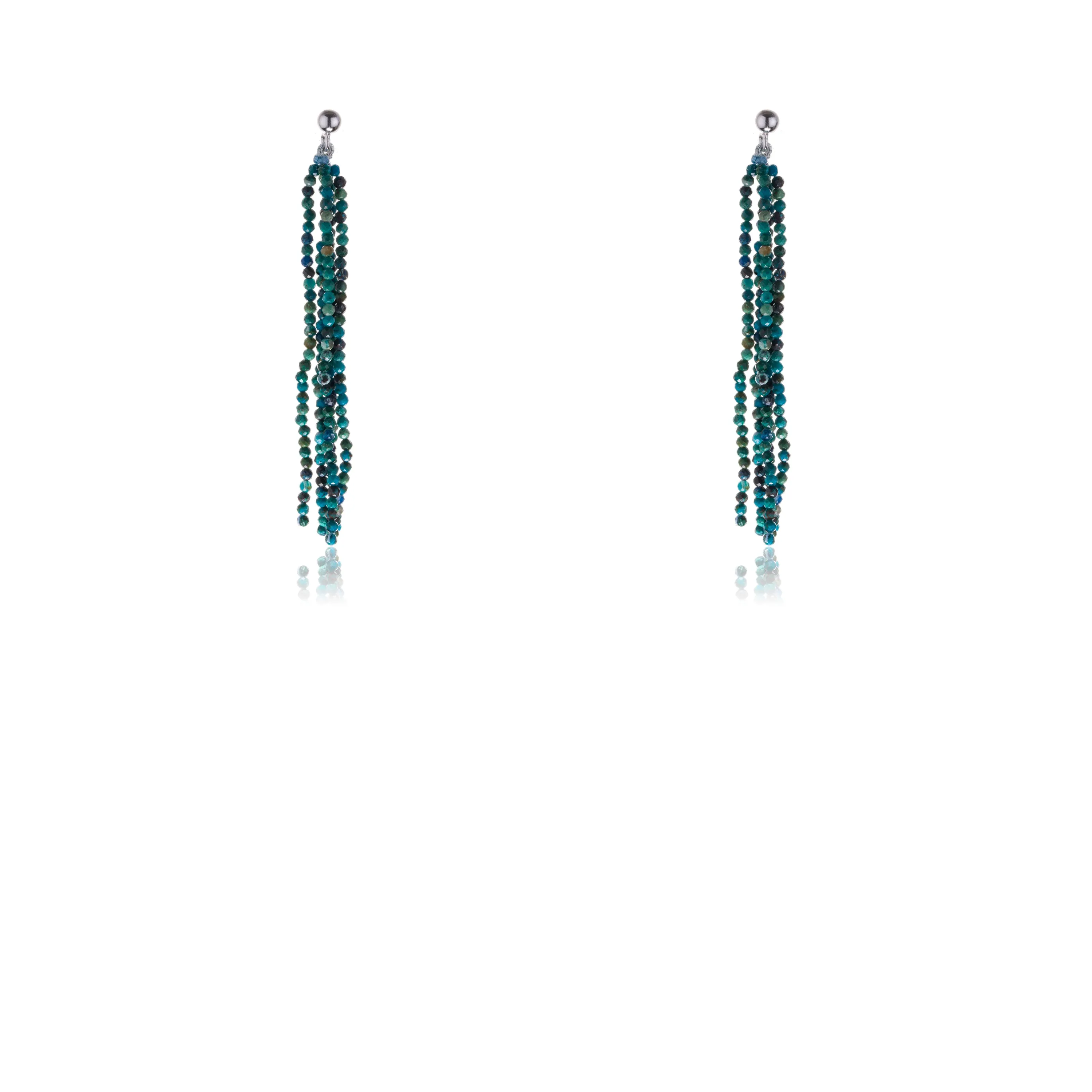 Ridhi, Chrysocolla Chandelier Beaded Earrings, Sterling Silver