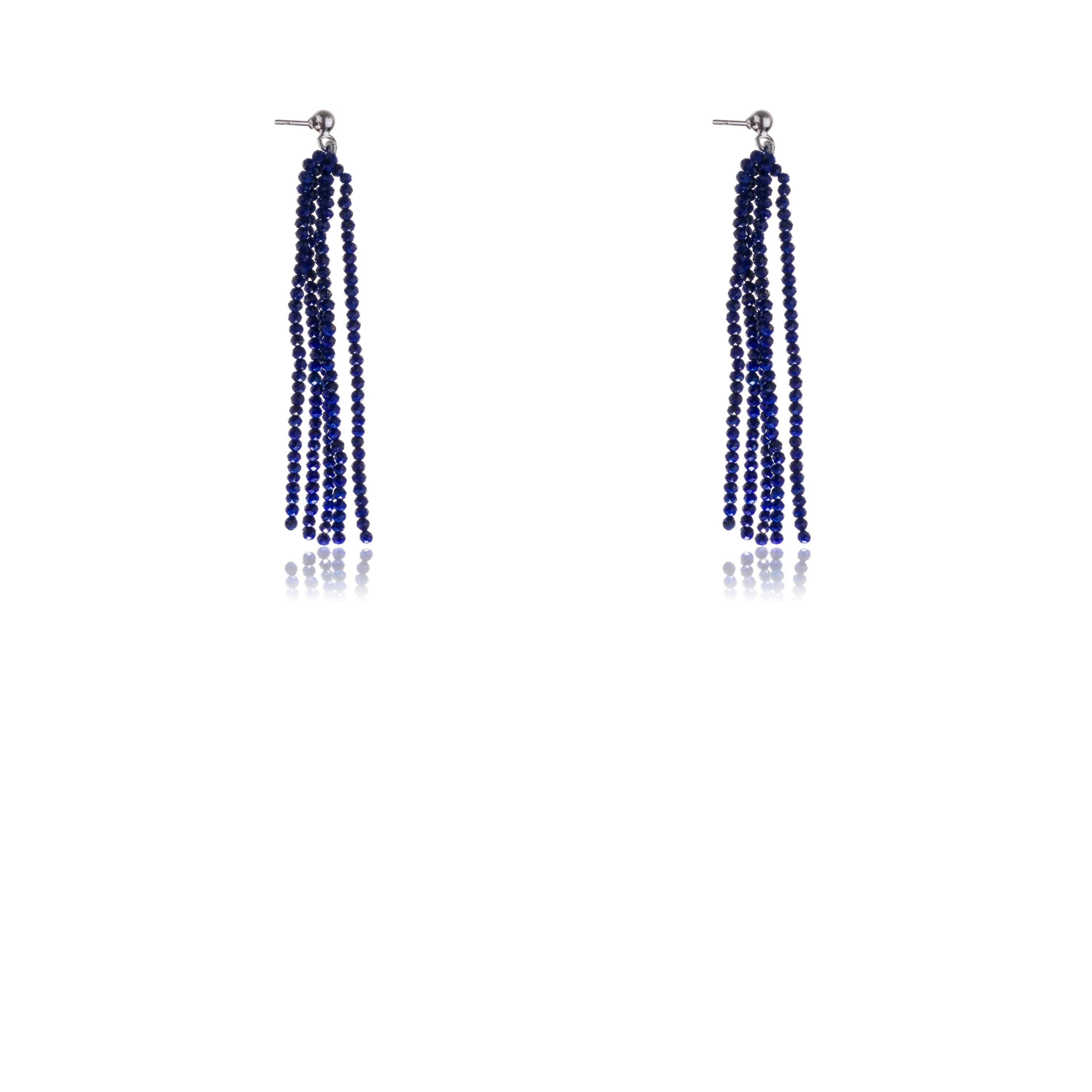 Ridhi, Lapis Chandelier Beaded Earrings, Sterling Silver