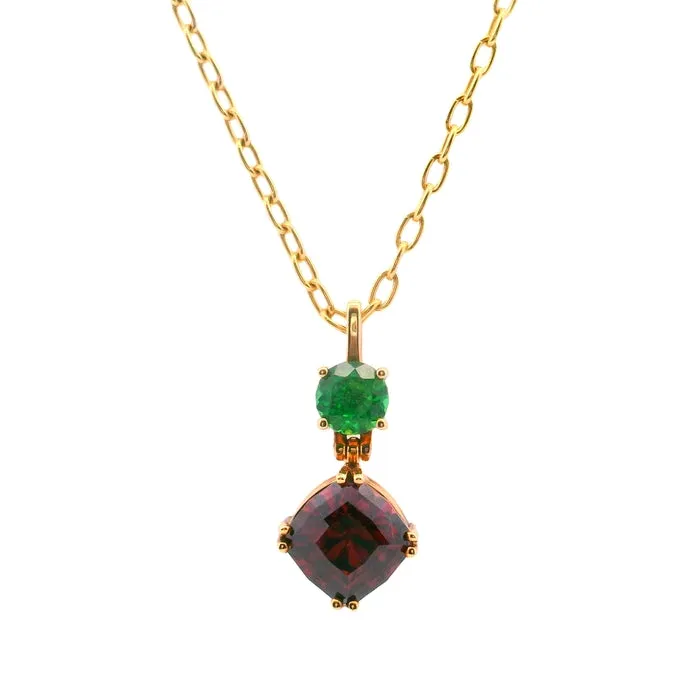 Roger Dery Tsavorite Garnet and Rhodolite Garnet Pendant in 14K Yellow Gold