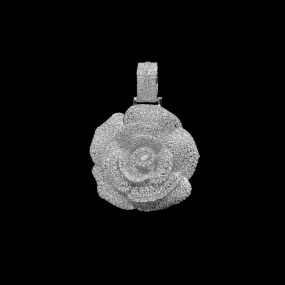 Rose Flower Iced Out Diamond Pendant Necklace