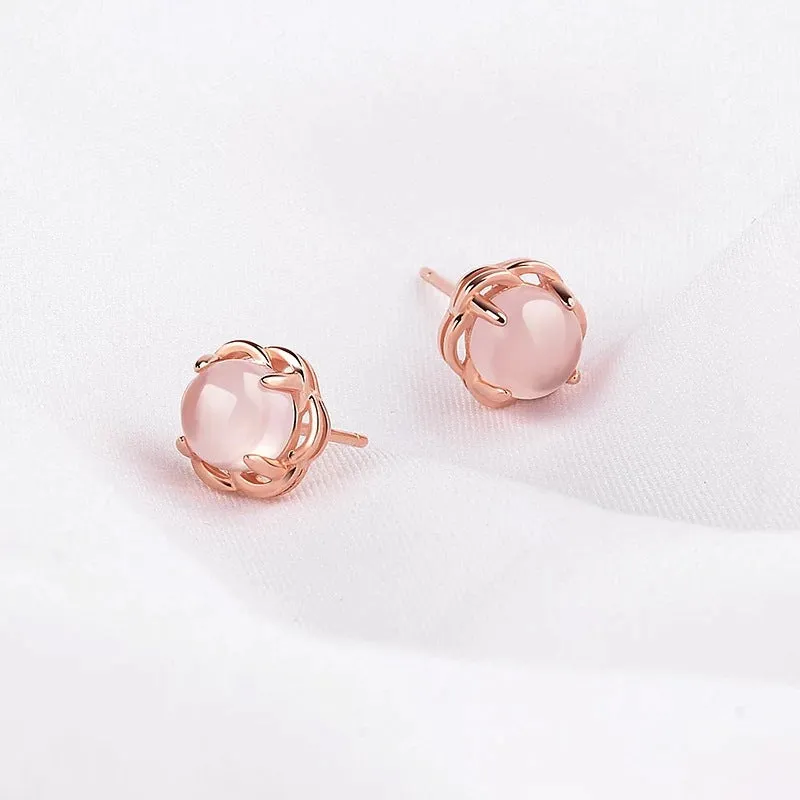 Rose Gold Flower Earrings with Opal Gem for Women's