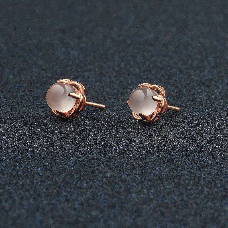 Rose Gold Flower Earrings with Opal Gem for Women's