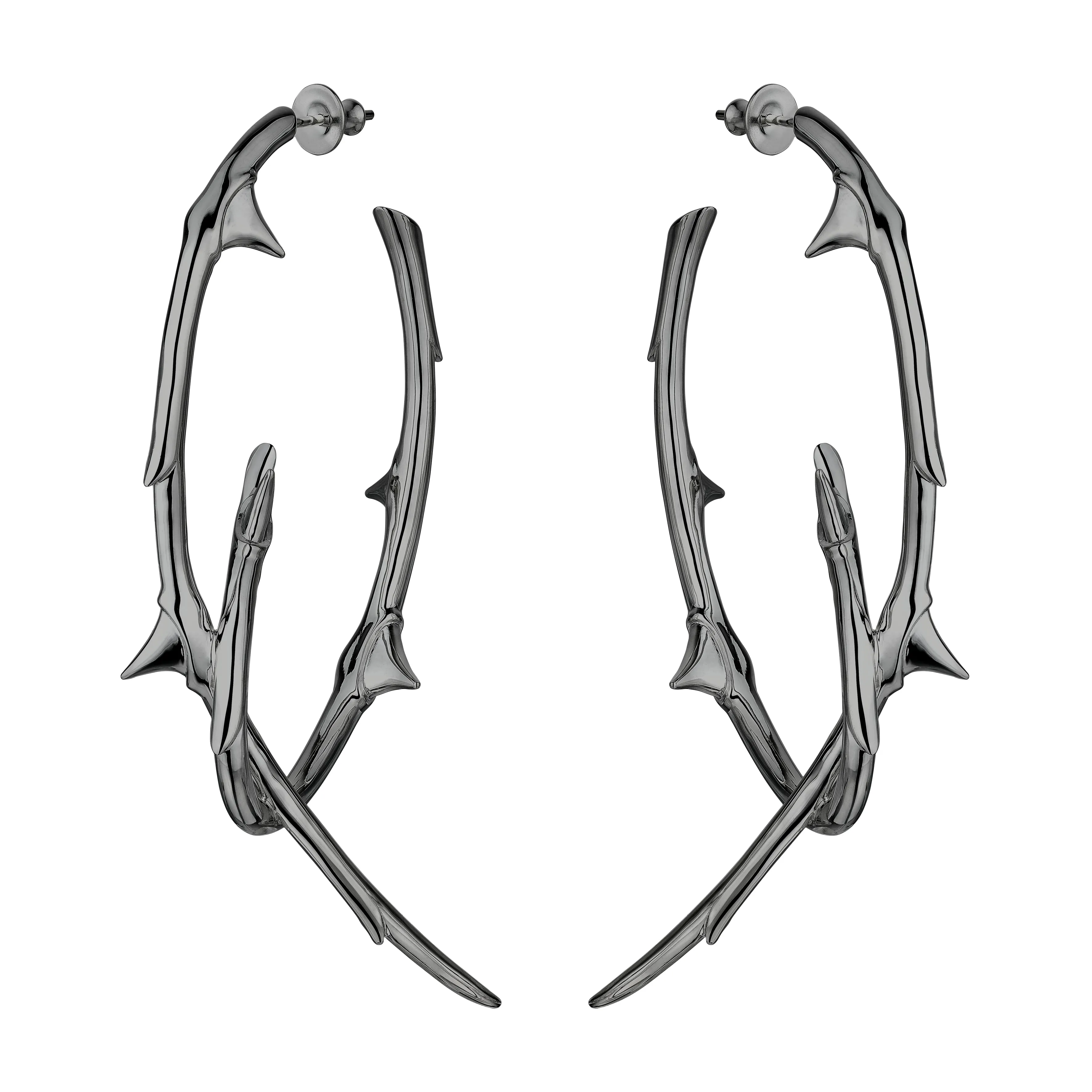 Rose Thorn Statement Hoop Earrings - Black Rhodium