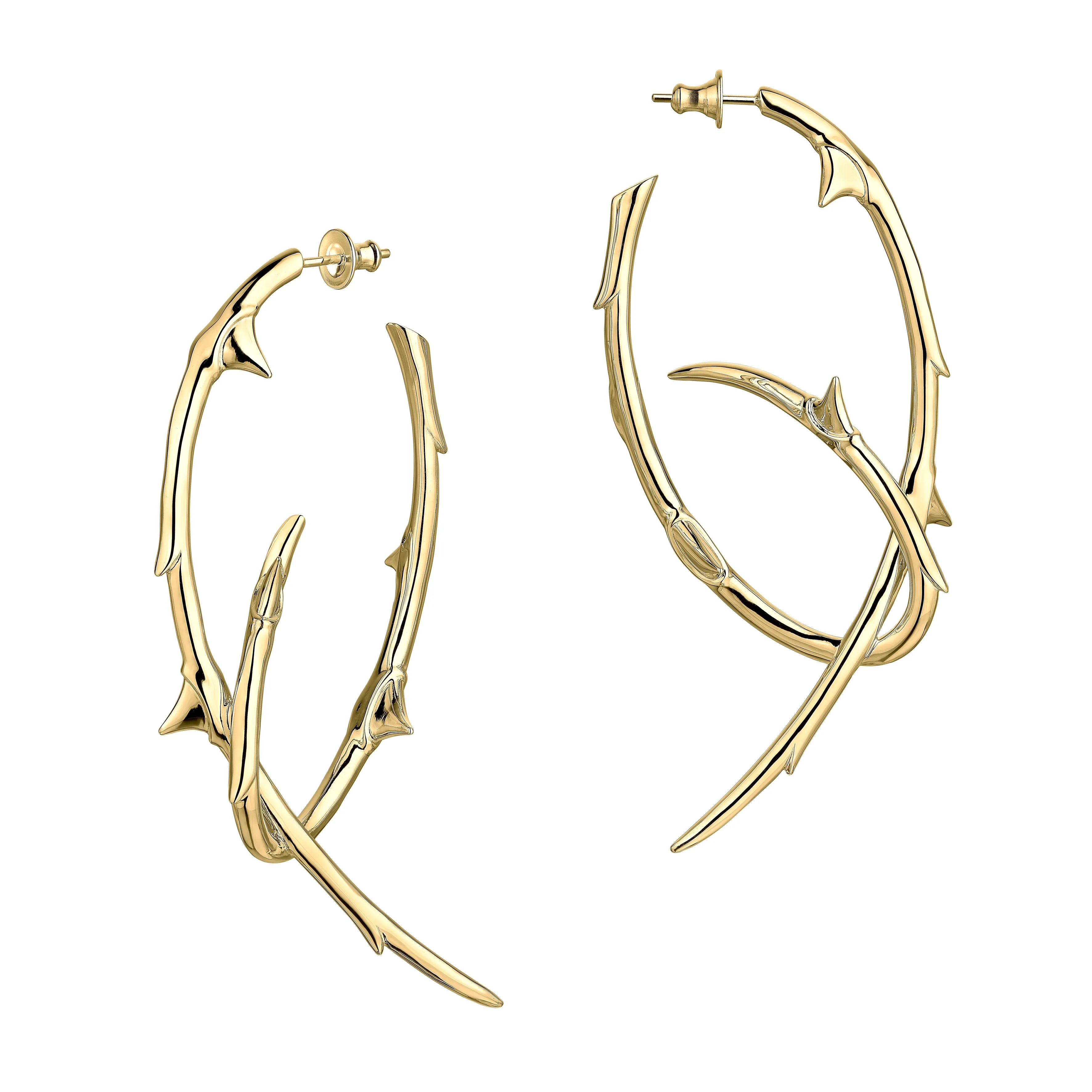 Rose Thorn Statement Hoop Earrings - Yellow Gold Vermeil