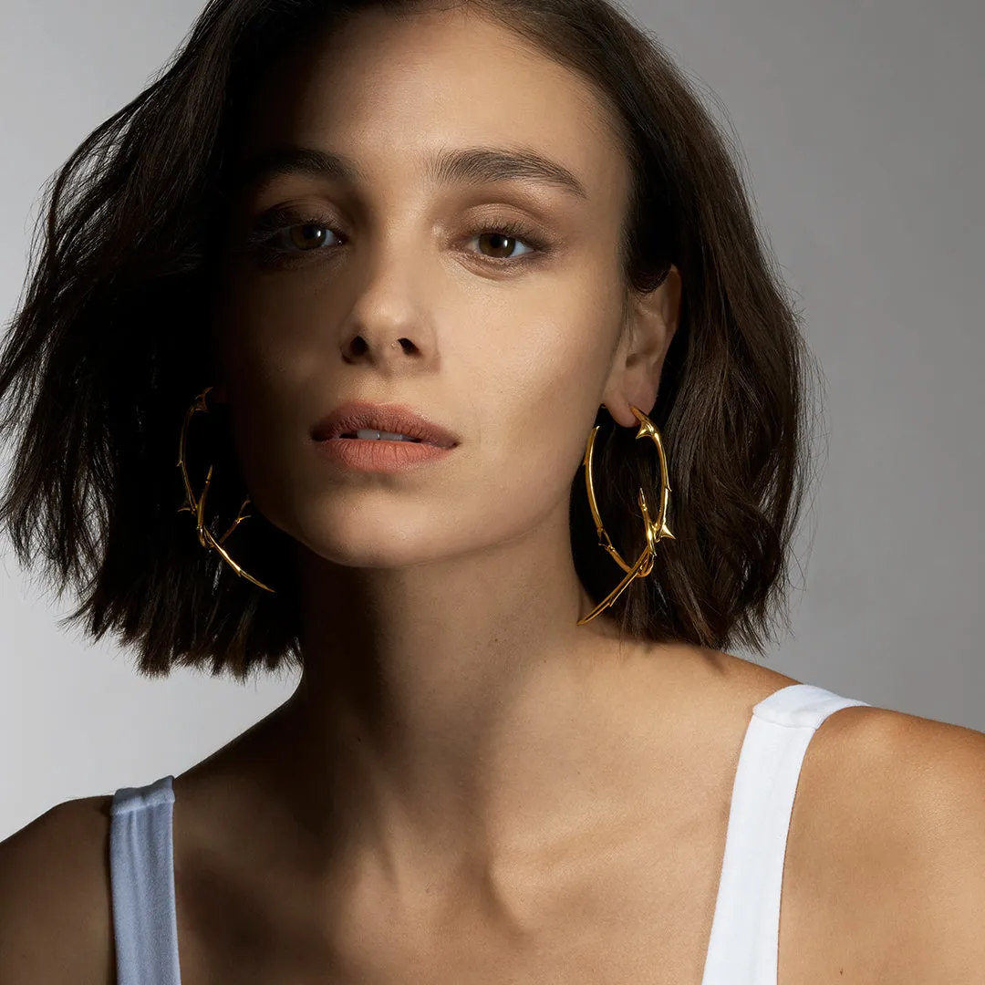 Rose Thorn Statement Hoop Earrings - Yellow Gold Vermeil