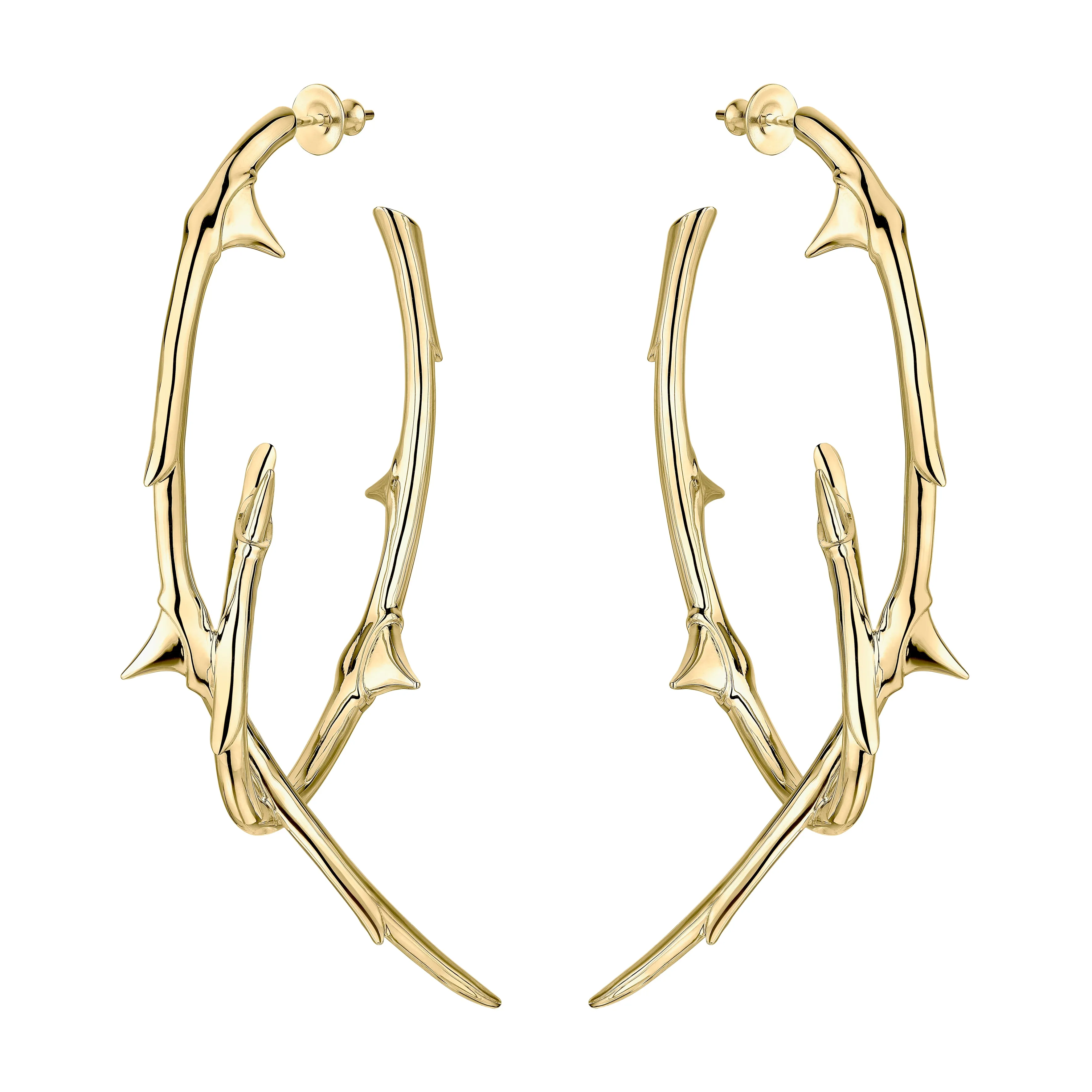 Rose Thorn Statement Hoop Earrings - Yellow Gold Vermeil