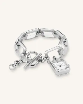 rosefield The Octagon Charm Chain White Silver Watch