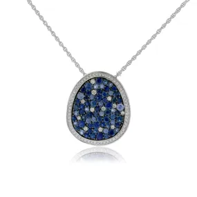 Round Mixed Color Sapphire & Diamond Halo Pendant w/Chain