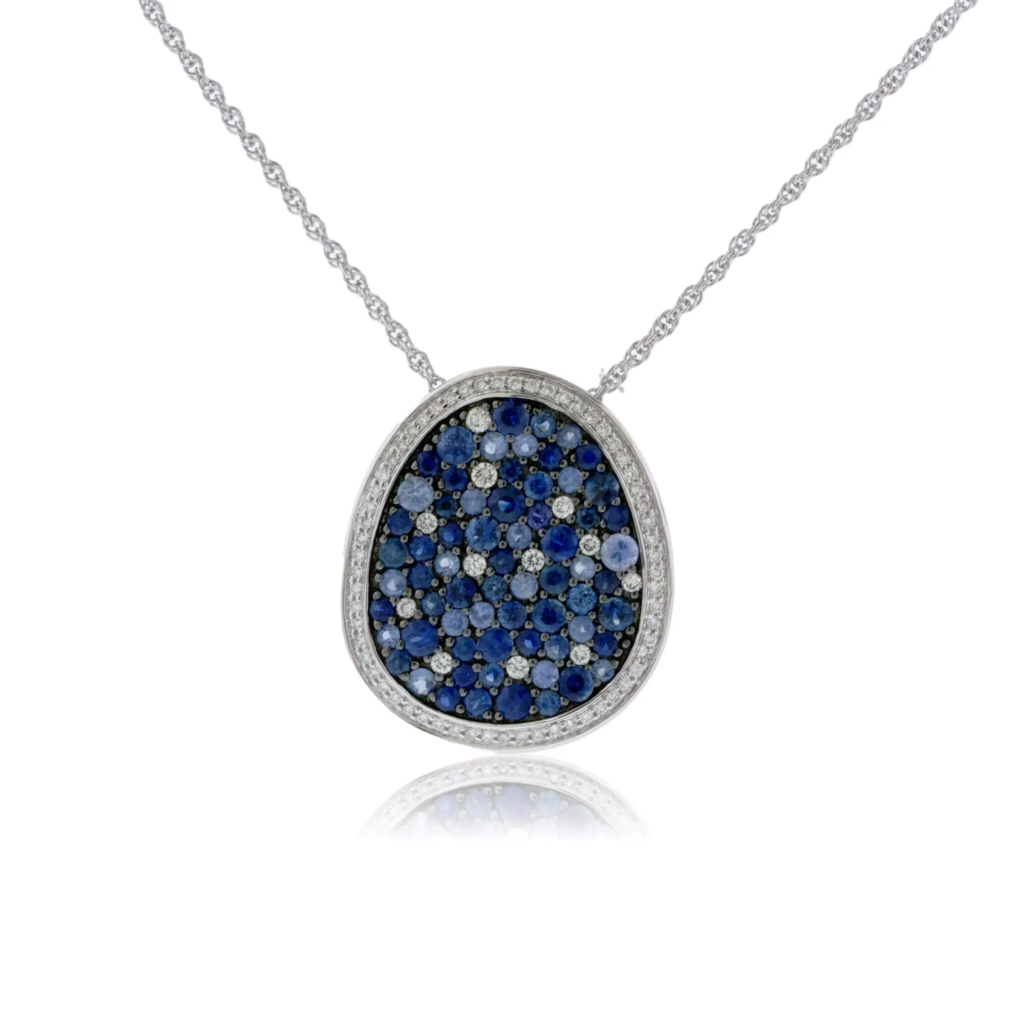 Round Mixed Color Sapphire & Diamond Halo Pendant w/Chain