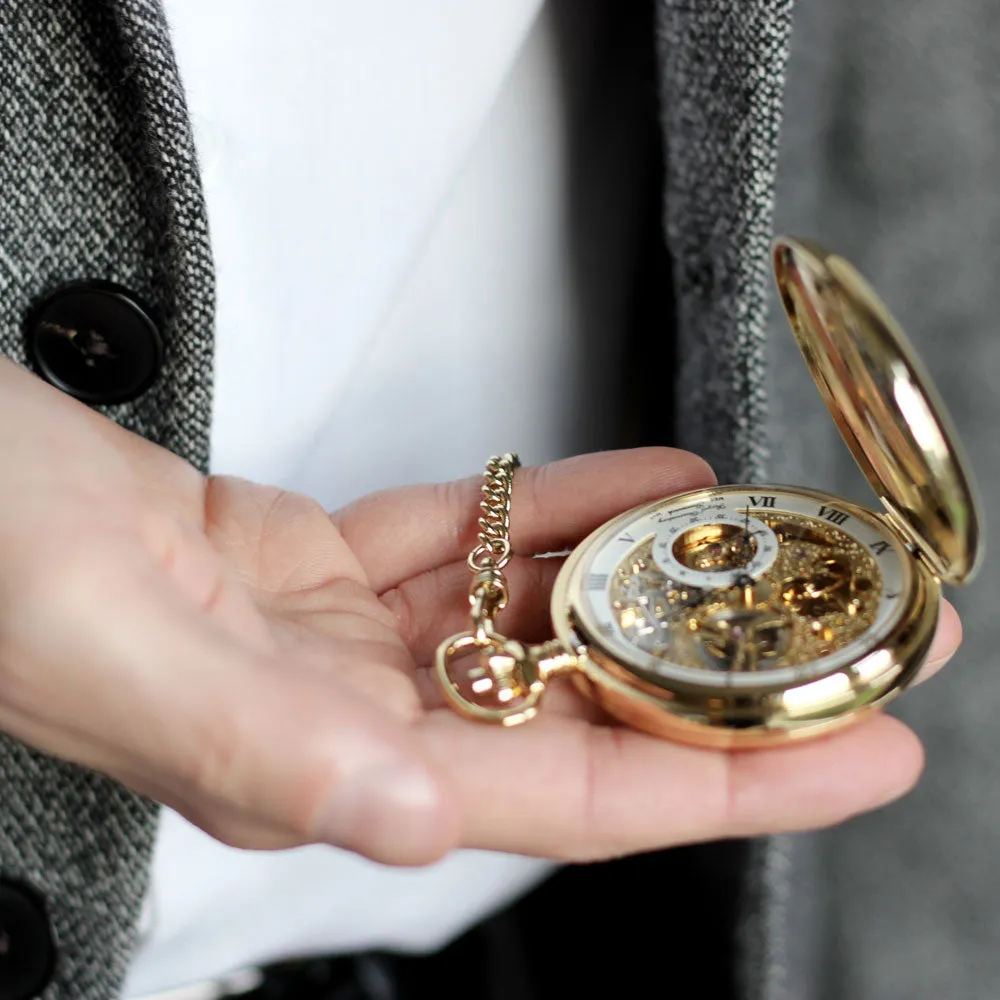 Royal Observatory Greenwich Gold Double Hunter Full Skeleton Pocket Watch