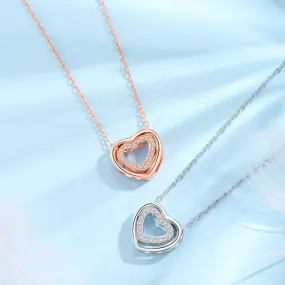 S925 Sterling Silver Heart To Heart Pendant Necklace