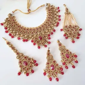 Shabnam Polki Bridal Choker Set Red