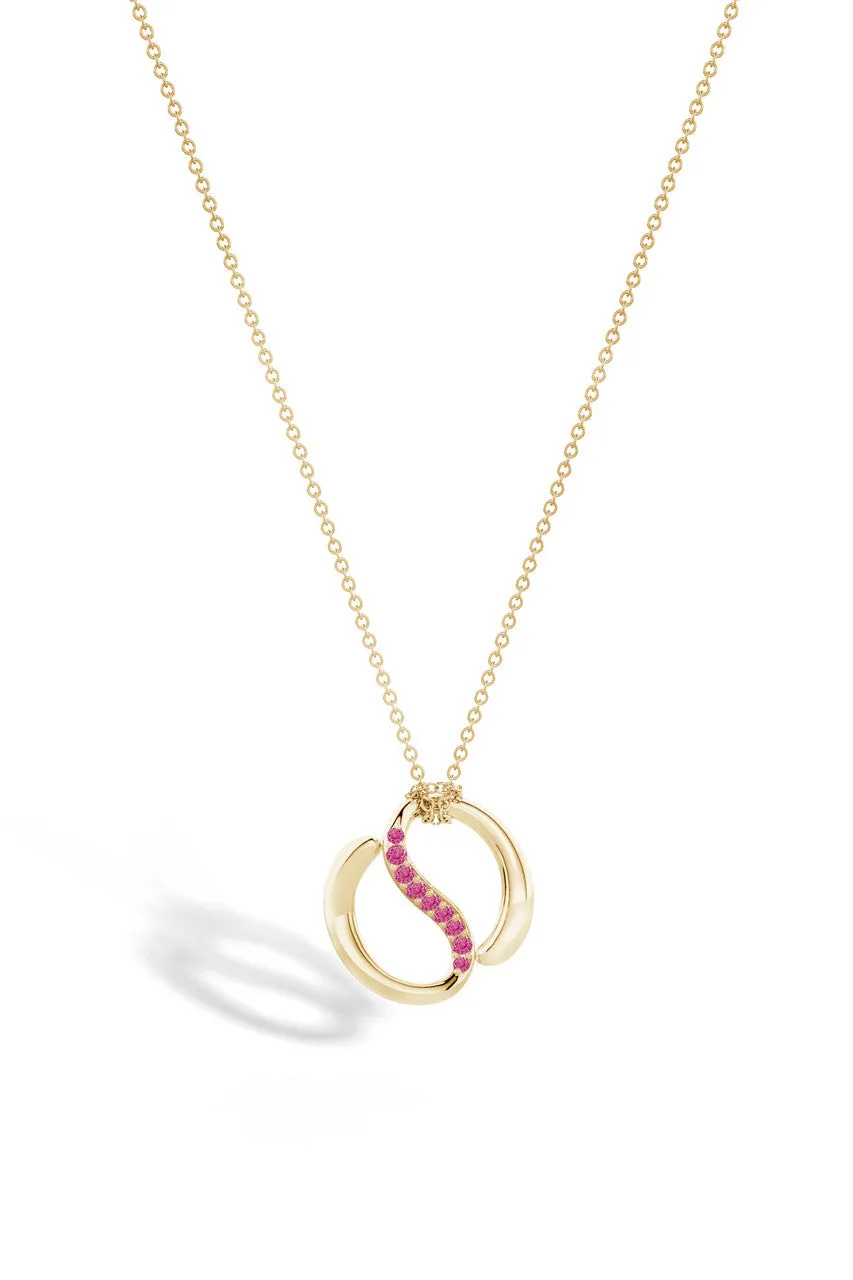 Shangri-La Yin-Yang 14K Gold and Pink Sapphire Knot Chain Pendant Necklace