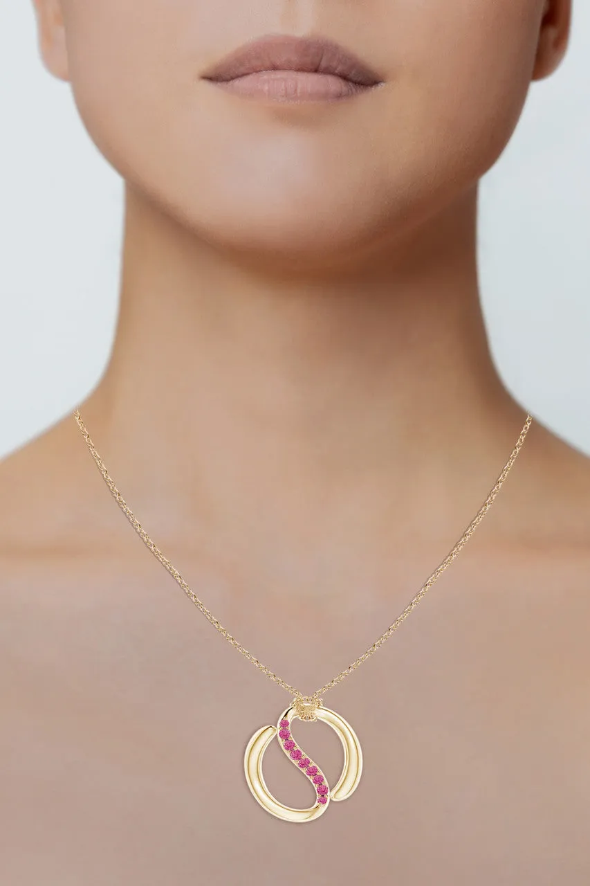 Shangri-La Yin-Yang 14K Gold and Pink Sapphire Knot Chain Pendant Necklace