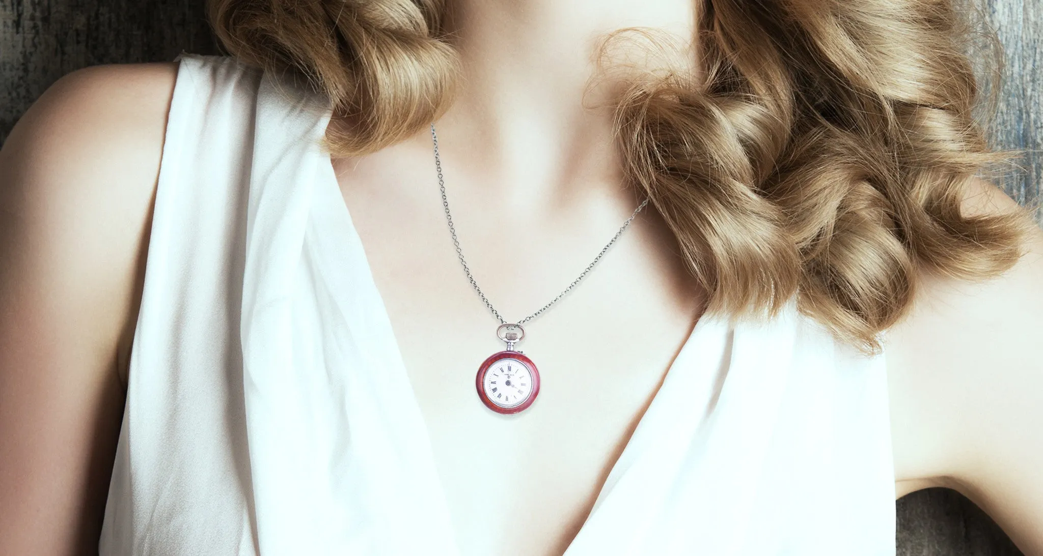 Silver & Red Guilloche Enamel Watch Pendant