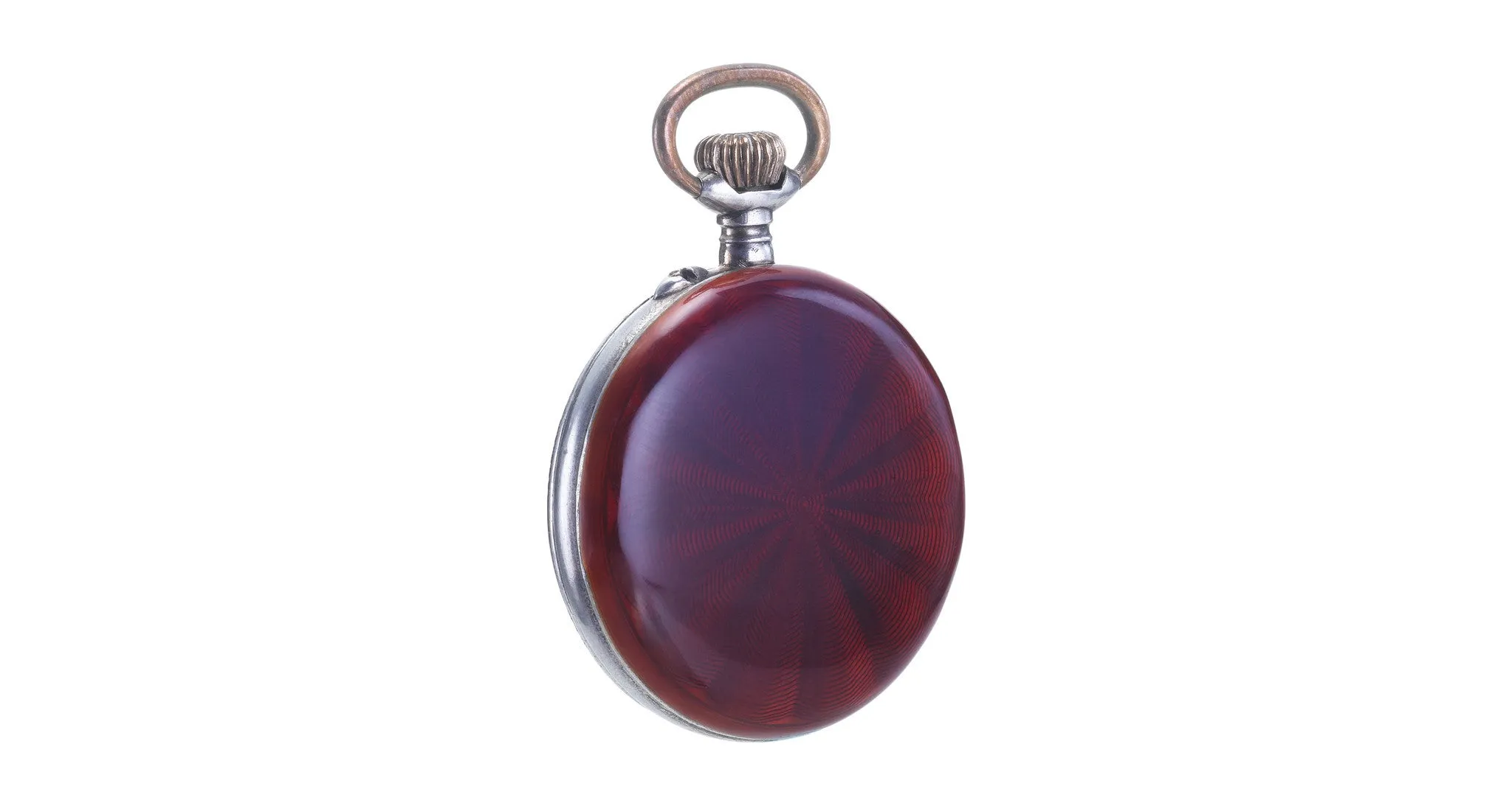 Silver & Red Guilloche Enamel Watch Pendant