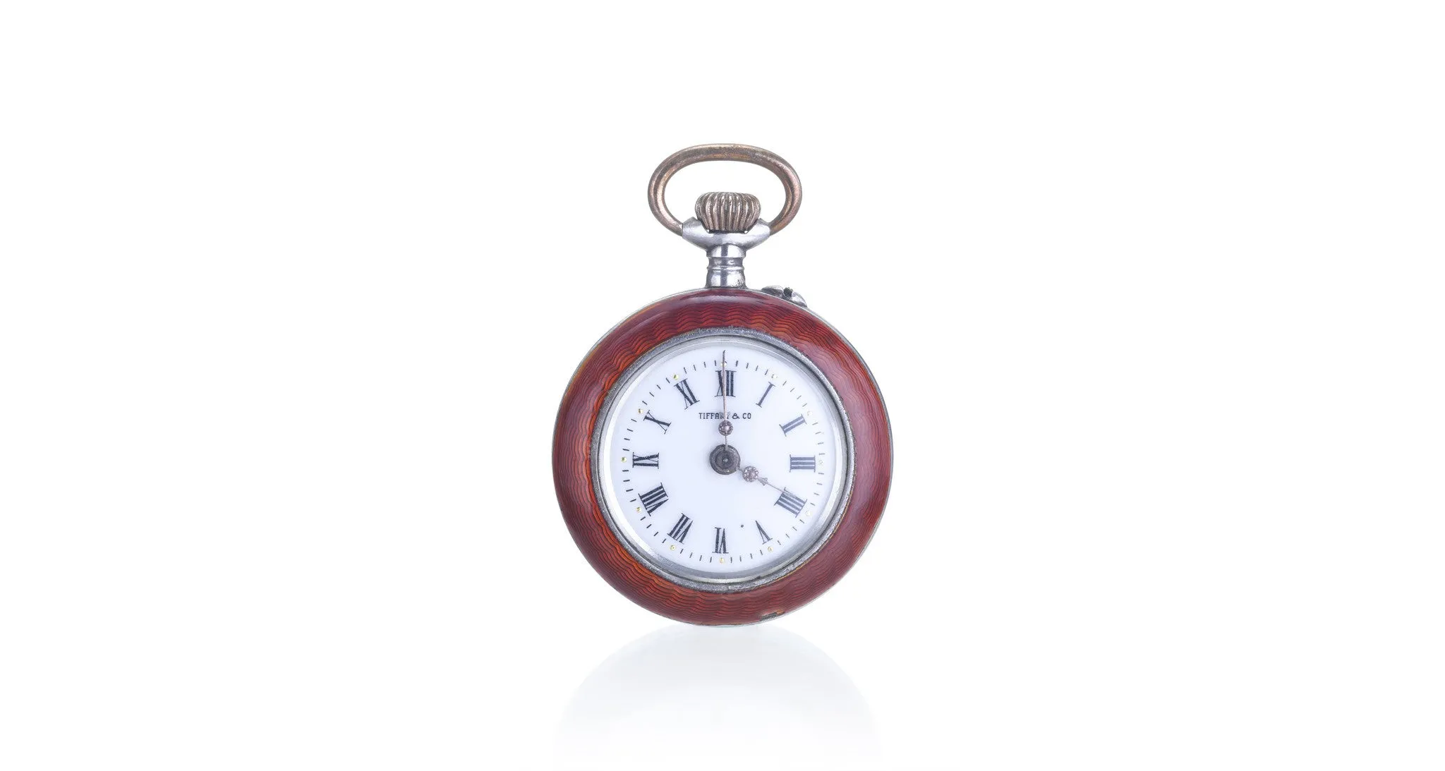 Silver & Red Guilloche Enamel Watch Pendant