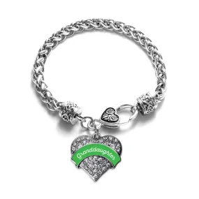 Silver Emerald Green Granddaughter Pave Heart Charm Braided Bracelet