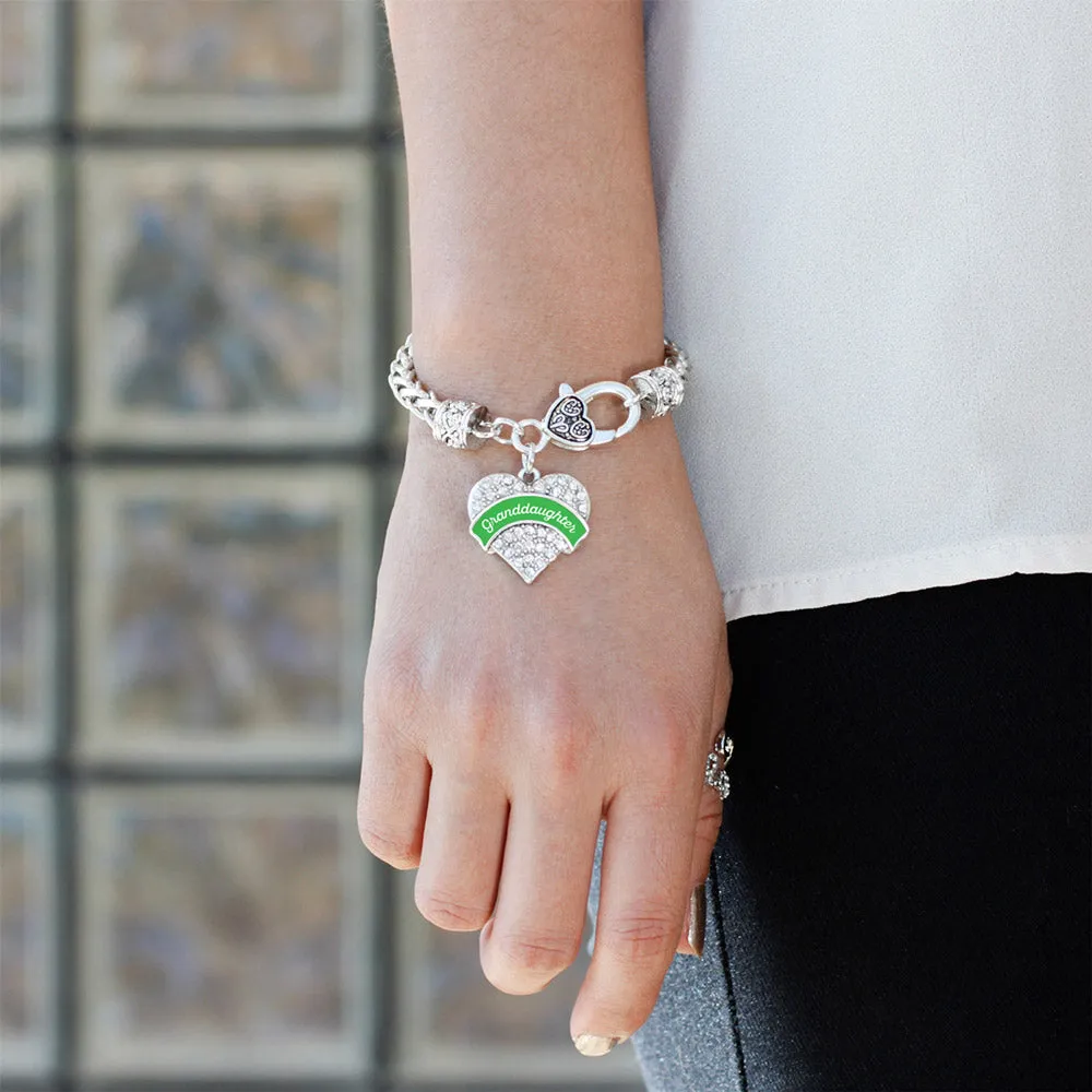 Silver Emerald Green Granddaughter Pave Heart Charm Braided Bracelet