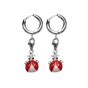 Silver Gemstone Ladybug Earrings